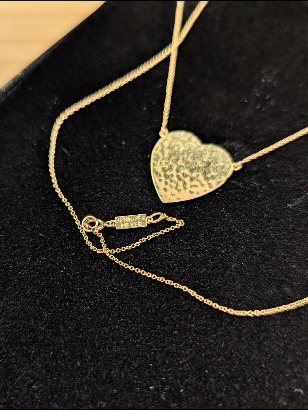 Jennifer Meyer 18k Yellow Gold Hammered Heart Pendant Necklace w. Box